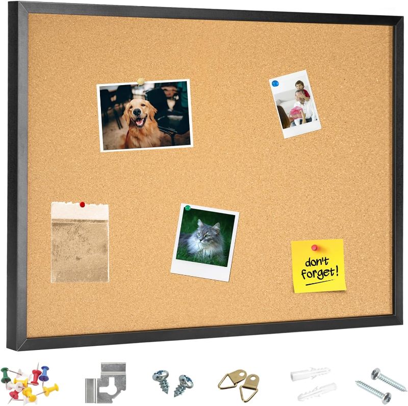 Photo 1 of OWLKELA 36'' x 48'' Cork Board Bulletin Board, Black Framed Corkboard, Wood Oak Frame Corkboard, Vision Board and Decorative Hanging Pin Board 36 x 48 inch