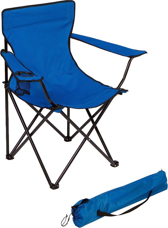 Photo 1 of **Tri-pod kids chair**Trademark Innovations Folding Outdoor Beach Camp Chair, 18" L x 31" W x 32" H, Blue And Gray