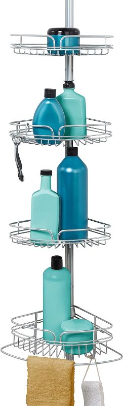 Photo 1 of Zenna Home Rust-Resistant Corner Shower Caddy for Bathroom, 4 Adjustable Shelves with Towel Bar and Hooks, with Tension Pole, for Bath and Shower Storage, 60-97 Inch, Chrome
