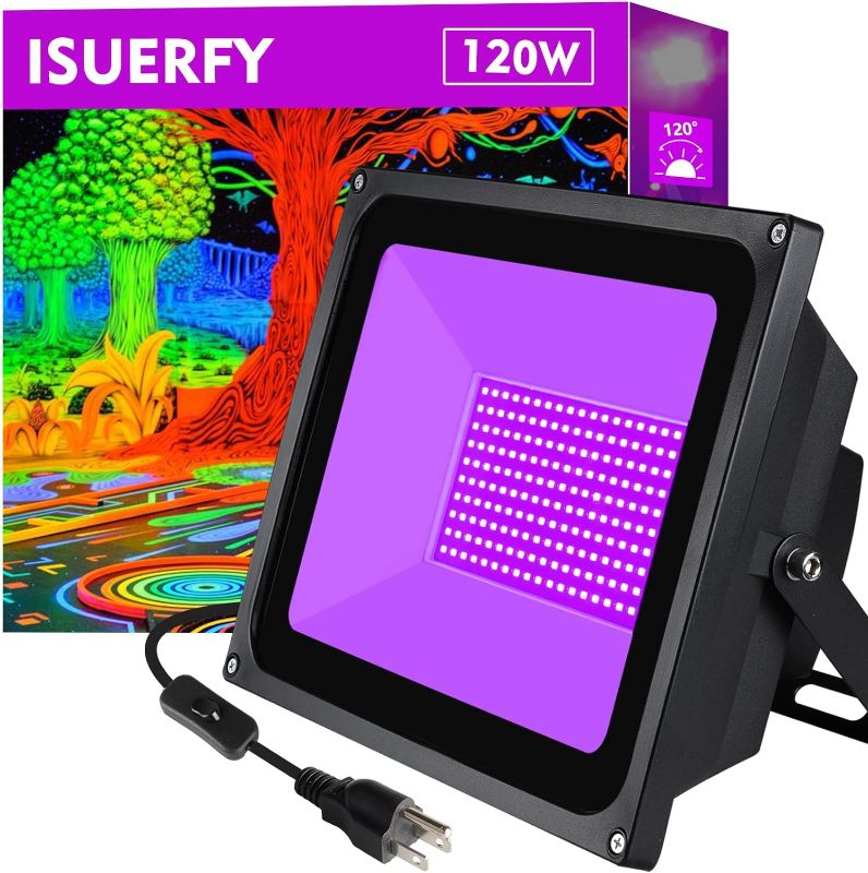 Photo 1 of Powerful 120W LED Blacklight Flood Light, IP66 Waterproof Black Light Outdoor Floodlight with Plug+Switch+Cord, for Neon Glow Party Stage Lighting Body Paint Aquarium Fluorescent Poster Christmas
