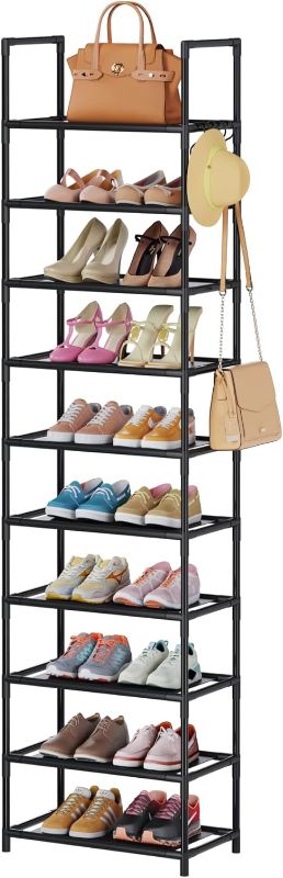 Photo 1 of 10-Tier Free Standing Shoe Rack - Holds 20-25 Pairs, With Hooks for Closet or Entryway
