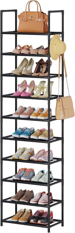 Photo 1 of 10-Tier Free Standing Shoe Rack - Holds 20-25 Pairs, With Hooks for Closet or Entryway
