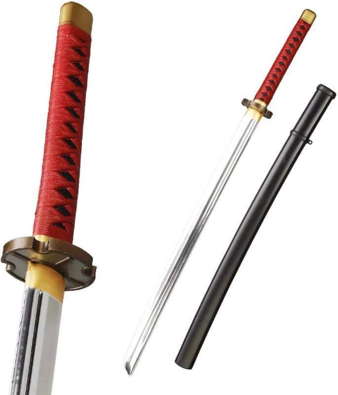 Photo 1 of Fantasy Anime Samurai w/Scabbard Foam Sword Chrome Blade Red Handle Cosplay LARP
