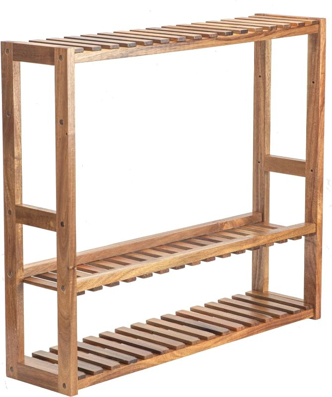 Photo 1 of 3 Tier Wood Shelf, with Adjustable Layer, Multifunctional Standing Shelf Units for Bathroom, Living Room, Kitchen, Size 23.6x21.2x5.9in, Walnut Color
