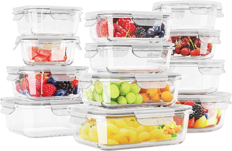 Photo 1 of 12 Sets Glass Food Storage Containers with Lids, Meal Prep Containers, Airtight Bento Boxes, BPA Free & Leak Proof, Pantry Kitchen Storage(12 lids & 12 Containers) - White
