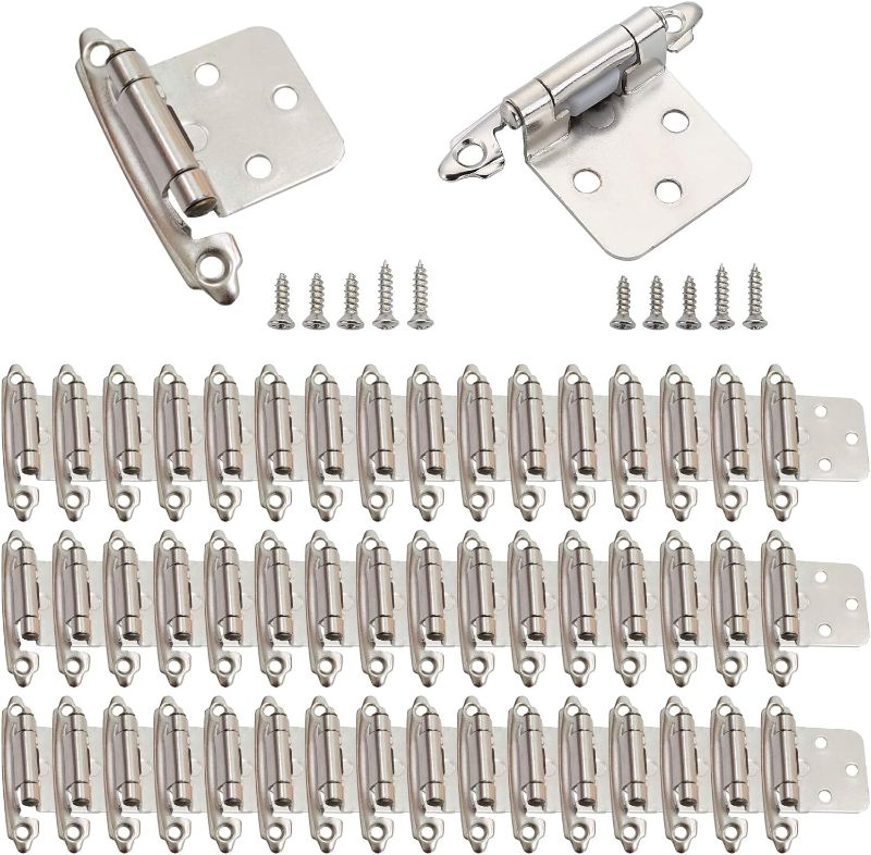 Photo 1 of 50 Pack Cabinet Door Hinges, 1/2 Inch Self Closing Overlay Hinges for Face Frame Kitchen and Bathroom with Easy Installation, Satin Nickel?25 Pairs)
