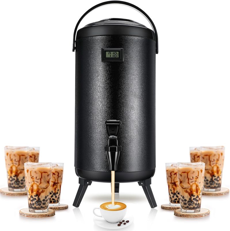 Photo 1 of 12L 3.2 Gallon Stainless Steel Insulated Beverage Dispenser with Thermometer Thickened Thermal Hot and Cold Tea Coffee Dispenser Drink Dispenser with Spigot for Milk, Water, Juice, Black
