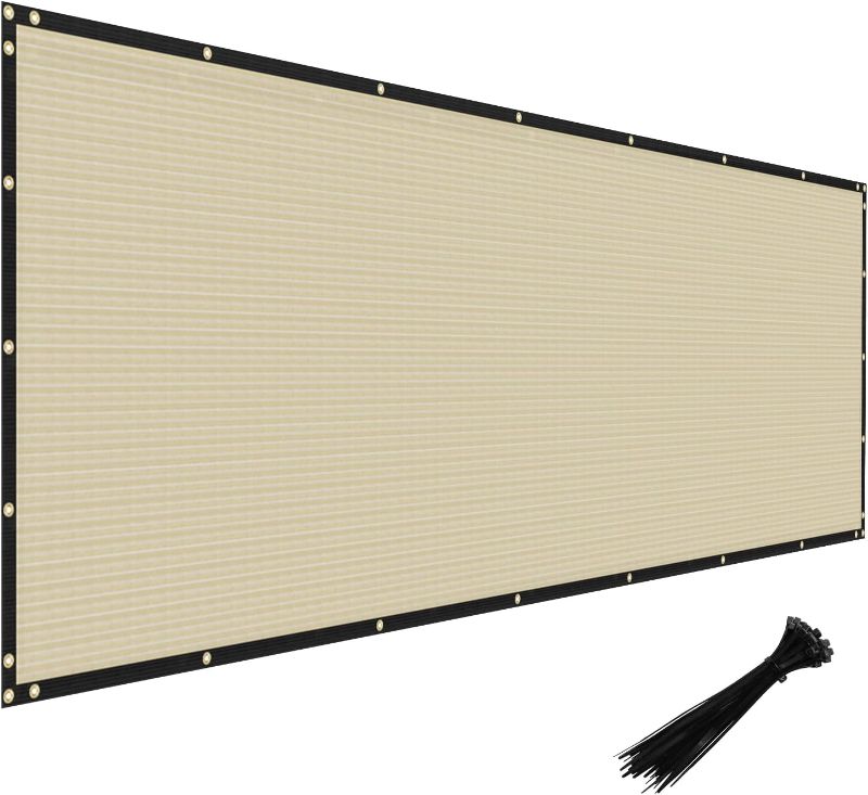 Photo 2 of 6' x 25' Privacy Fence Screen in Beige Tan W/ Brass Grommet 85% Blockage Windscreen Outdoor Mesh Fencing Cover Netting 150GSM Fabric - Custom
