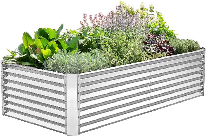 Photo 1 of 2 Pack 6×3×1ft Galvanized Planter Raised Garden Bed Outdoor, Oval Large Metal Raised Garden Beds for Vegetables Flowers Herb, Silver 2 6×3×1ft