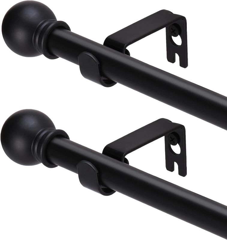 Photo 1 of 2 Pack Black Curtain Rods for windows 32 to 48 inch, 5/8 inch Decorative Curtain Rod Set, Splicing Heavy Duty Metal Curtain Rod with Brackets 2*QiutouBlack2+1
