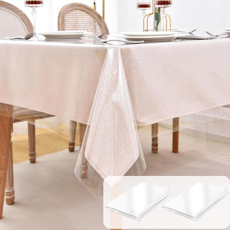 Photo 1 of 2 Pack Plastic Table Cloth 60x84 Inch-100% Waterproof Clear Table Cover Protector, PVC Sheet Oil Spill Proof Wipeable Table Cloth Disposable for Picnic, Dining, Parties, Outdoor & Indoor Uses
