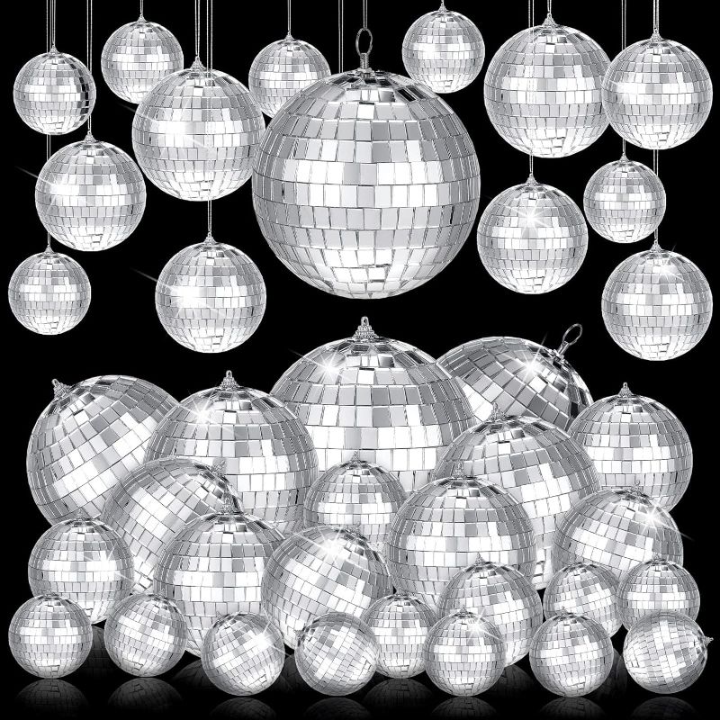 Photo 1 of 150 Pcs Disco Balls Ornaments Different Sizes Bulk Silver Hanging Glass Disco Ball Decorations 70s Large Mini Disco Ball Decor Mirror Ball for Christmas Tree Decor 8/6/4/2/1.6/1.2/0.8 Inch

