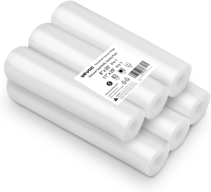 Photo 1 of  6 Pack 8" x 20' and 11" x 20', Vacuum Sealer Rolls Bags for Food, Great for Food Storage, Sous Vide and Meal Prep, Wevac Lite
