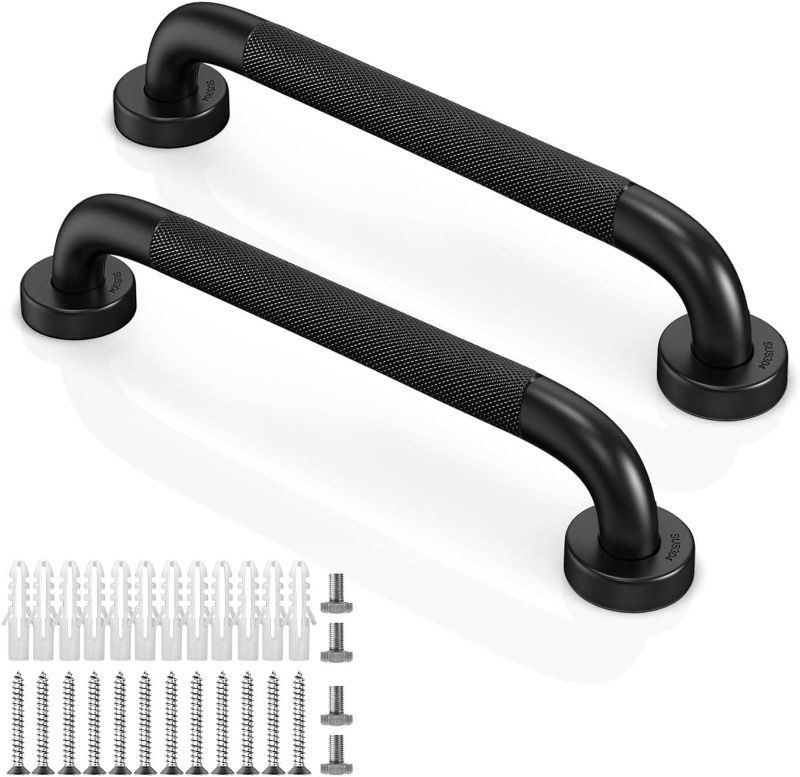 Photo 1 of 2 Pack 12 Inch Grab Bars for Elderly for Wall, Anti-Slip Handicapped Grab Bars, Stainless Steel Bathroom Grab Bar, Black
