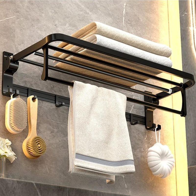 Photo 1 of 20 Inch Towel Rack with Towel Bar Holder Bathroom Lavatory Foldable Towel Shelf with Movable Hooks Towel Shelf with Towel Hooks 1031-B-50 ?Matte Black?
