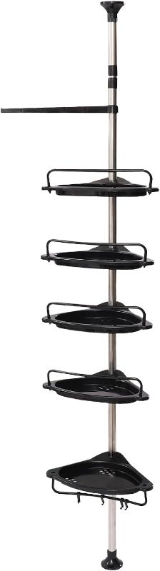 Photo 1 of 4/5 Tiers Rustproof Shower Caddy Corner Adjustable Tension Shower Caddy Pole Shelf for Bathroom Bathtub Storage Rack Wall Mounted, Black (5 Tiers)
