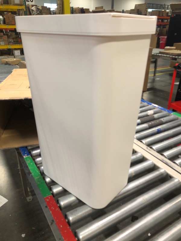 Photo 1 of iTouchless Prime 13.2 Gallon Plastic Sensor Trash Can, Durable Dent-Proof Construction, Slim and Space-Saving Automatic Bin Great for Kitchen, Home, Office, Business, Garage, White Color 13 Gallon, Plastic - White
