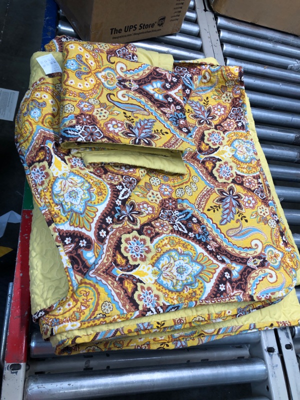 Photo 1 of 3 Piece Quilt Set (two pillow shams and blanket) Yellow, Paisley 
***Size unknown*** 