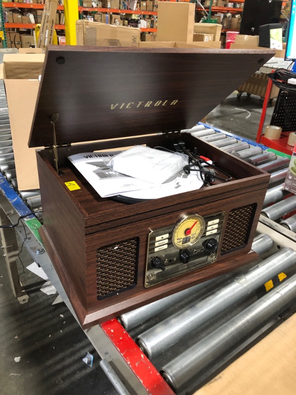 Photo 1 of Victrola Nostalgic 6-in-1 Bluetooth Record Player & Multimedia Center with Built-in Speakers - 3-Speed Turntable, CD & Cassette Player, AM/FM Radio | Wireless Music Streaming | Espresso Espresso Entertainment Center