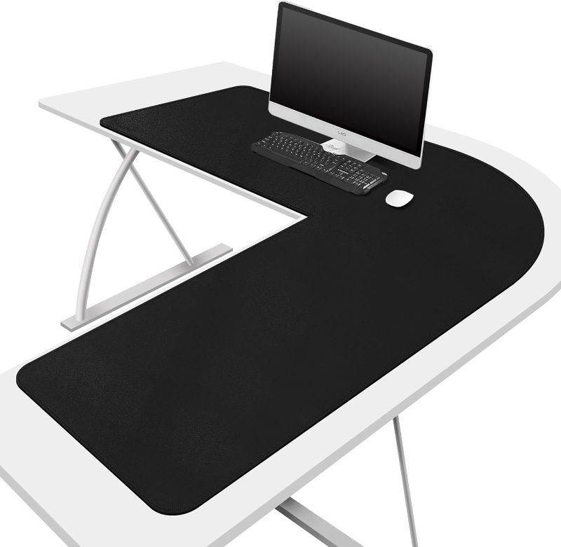 Photo 1 of CENNBIE Dual Sided L Shaped Desk Pad,??35.5x43.3x13 inches Corner Leather Desk Pad,l Shaped Desk Gaming mat,Waterproof l Shaped Leather Mouse pad,Home Office Accessories Corner Desk Mat(Black) ***USED***L SHAPE DESK PAD***** 
 