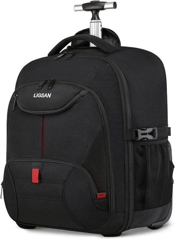 Photo 1 of Rolling Backpack, Large Backpack with Wheels for Men Women Adults, 17inch Waterproof Wheeled Travel Laptop Backpack Carry on Luggage Bag Trolley Suitcase Business College School Computer Bookbag,Black
***Stock photo is a similar item, not exact*** 