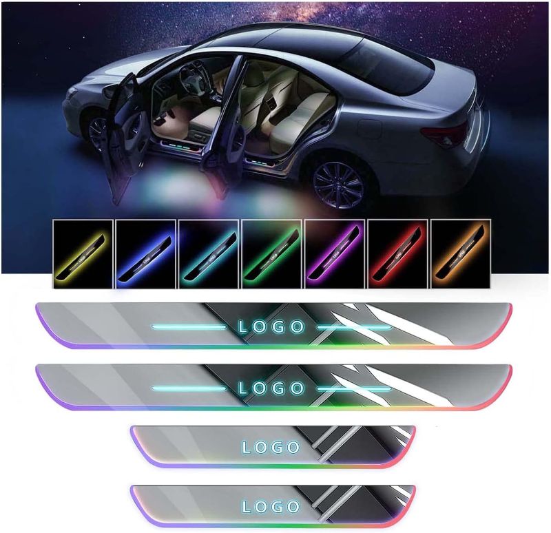 Photo 1 of 4Pcs LED Door Sill Lights, Wireless Car Door Lights, Bloomcar LED Door Sill with 7 Lighting Colors, Auto-Sensing, IP67 Waterproof, Customized Door Lights Logo for Ford