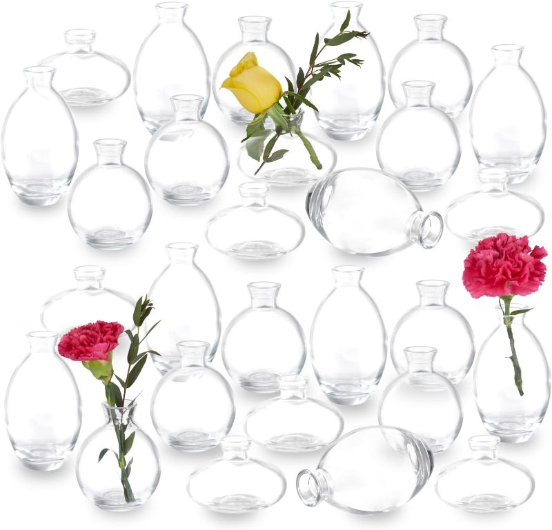 Photo 1 of 28 Clear  Vases in Bulk, Glass Small Bud Vase for Centerpieces, Mini Bud Vase Set for Flowers, Vintage Vases for Rustic Wedding Decorations, Table Decor Flower Vases Bedroom Party Home Decor