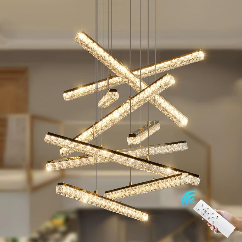 Photo 1 of YYJLX Modern Crystal Chandelier LED 9 Light Gold Sputnik Pendant Light with Remote Control 3 Color Dimmable Adjustable High Large Ceiling Hanging Lighting for Staircase Foyer Living Room Entryway.
