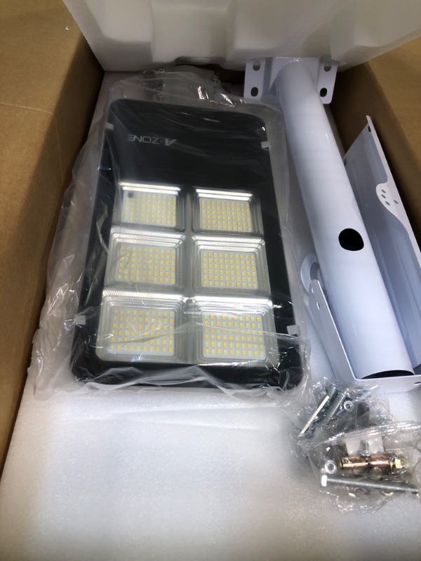 Photo 1 of A-ZONE 1800W Tri-Color Solar Street Lights Outdoor - Multi-Color Adjustable Lighting - 7000K LED Street Light with Remote Control - Ideal for Parking Lot, Yard, Plaza - solar parking lot lights 2 Pack