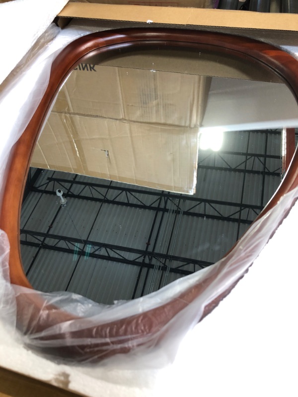 Photo 1 of 22.5" x 17.5" Irregular Mirror, Wall Mirror Wood Frame, Asymmetrical Decorative Wall Wooden Mirror for Living Room Bedroom Entryway Bathroom Hallway Home Decor