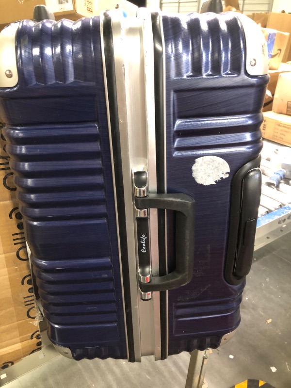 Photo 4 of **missing wheel, scratches**Coolife Luggage Aluminium Frame Suitcase TSA Lock 100%PC 20in 24in 28in (Blue, L(28in)) Blue L(28in)