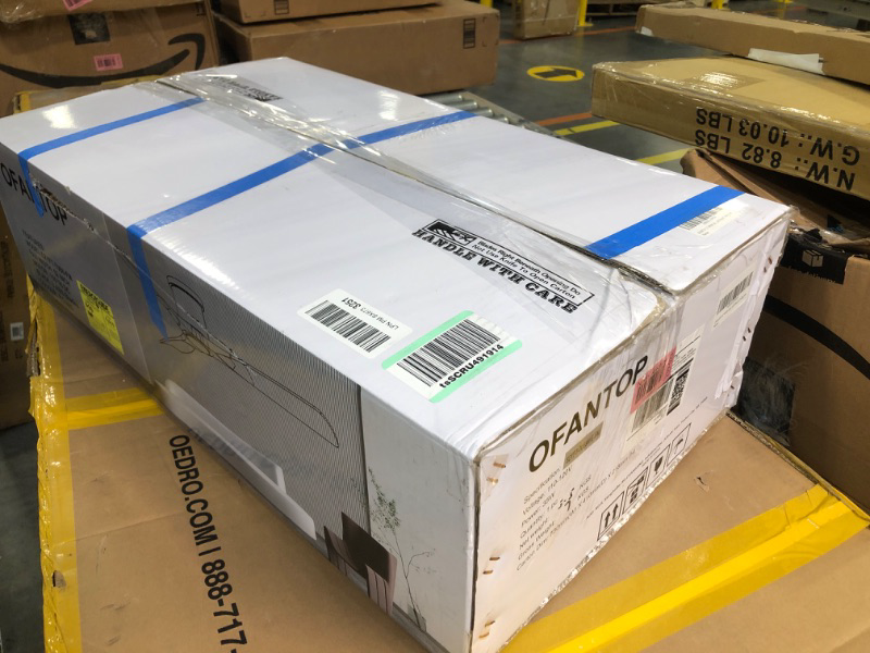 Photo 1 of OFANTOP Quiet DC Motor 52 Inch Smart Ceiling Fan, Flush Mount Low Profile Ceiling Fan with Light Remote Control, Indoor 3 Blade Matte White and Gold Modern Ceiling Fan for Bedroom Kitchen Living Room 52'' White Gold ***USED*** ** CAN BE USED FOR PARTS ONL