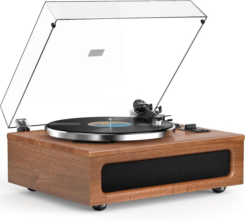 Photo 1 of PAll-in-One Vintage Record Player High Fidelity Belt Drive Turntable for Vinyl Records Built-in 2 Tweeter and 2 Bass Stereo Speakers, Vinyl Player with MM Cartridge, Bluetooth, Aux-in, RCA, Auto Stop