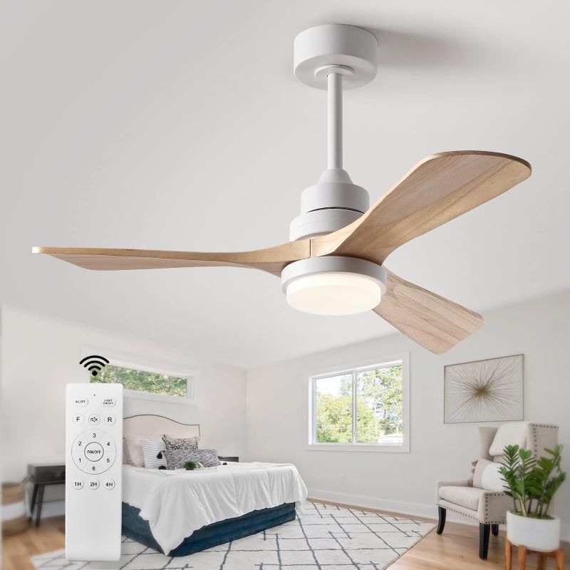 Photo 1 of 42" Wood Ceiling Fans with Lights and Remote, Quiet Reversible DC Motor and 3 Color LED Light, 3 Blades 6 Speed Ceiling Fan for Farmhouse Living Room Bedroom Dining Room Workroom Study
