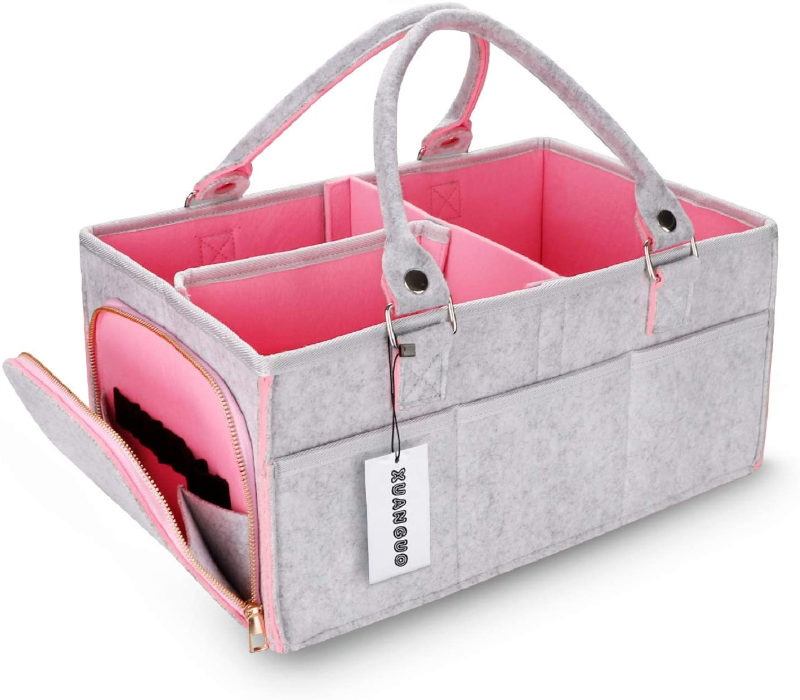 Photo 1 of Baby Diaper Caddy Organizer for Girl Boy Large Nursery Storage Bin Basket Portable Holder Tote Bag for Changing Table and Car Baby Shower Gifts Newborn Essentials Baby Registry Must Haves Items pink