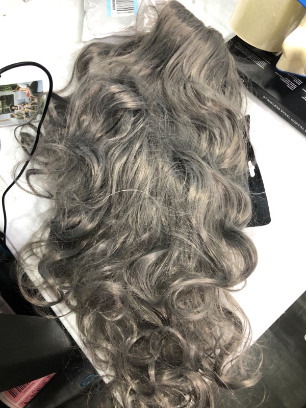 Photo 2 of AneShe Women's Grey Wig Long Curly Fluffy Healthy Full Wigs Natural Gray Cosplay Wig Synthetic Hair Wig (Dark Gray)