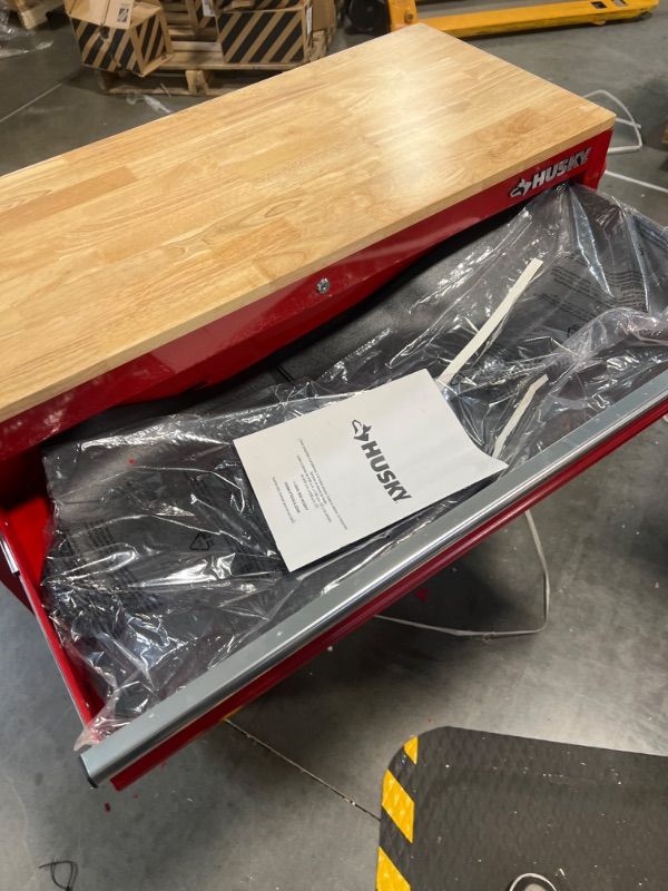 Photo 1 of *******Has some body damage to the paints*******
42 in. W x 18.1 in. D 8-Drawer Red Mobile Workbench Cabinet with Solid Wood Top
