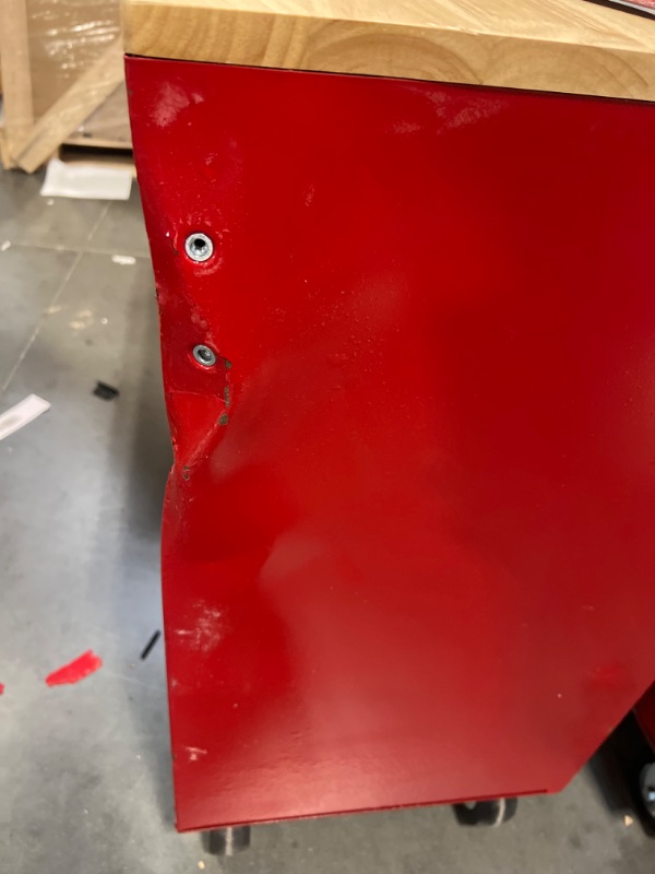 Photo 7 of *******Has some body damage to the paints*******
42 in. W x 18.1 in. D 8-Drawer Red Mobile Workbench Cabinet with Solid Wood Top
