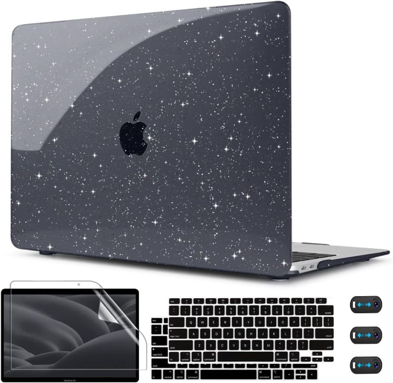 Photo 1 of CISSOOK Sparkly Black Star Case for MacBook Air 13 Inch Case A2337 M1 A2179 A1932 2021-2018 Release, Plastic Glitter Bling Hard Shell Case with Keyboard Cover for MacBook Air M1 2021 with Touch ID Sparkly Star Black