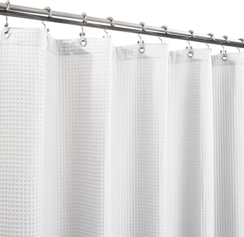 Photo 1 of Barossa Design Cotton Blend Shower Curtain Honeycomb Waffle Weave, Soft & Hotel Spa, Washable, White, 72 x 72 inch
