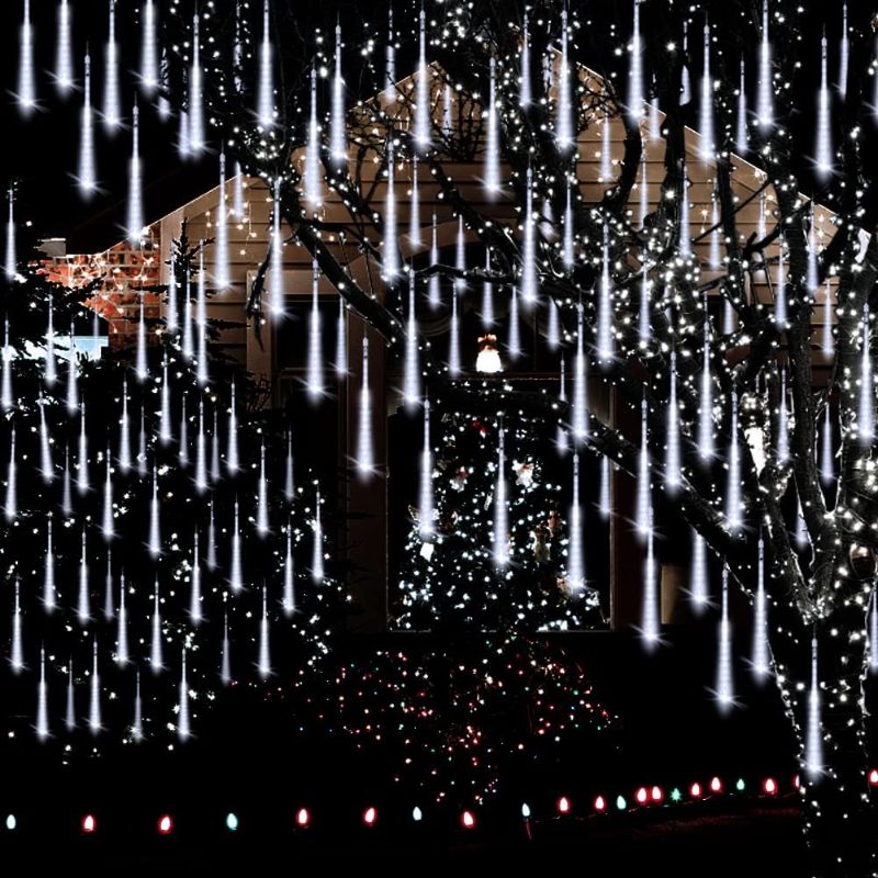 Photo 1 of Adecorty Christmas Lights Outdoor Tree Snowfall LED Dripping Icicle Shooting Star Lights 12 inch 8 Tubes, Meteor Shower Falling