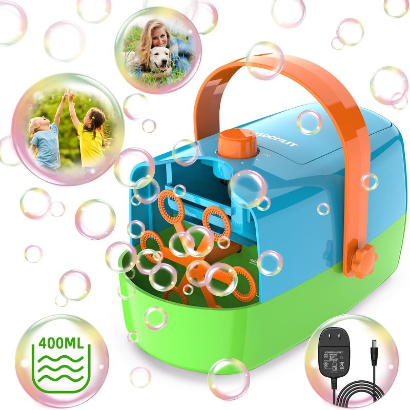 Photo 1 of Bubble Machine, Automatic Bubble Blower, 8000+ Bubbles Per Minute, Electric Bubble Maker for Kids Toddlers, Operated by Plug-in or Batteries, Bubble Toys for Indoor Outdoor Birthday Party
