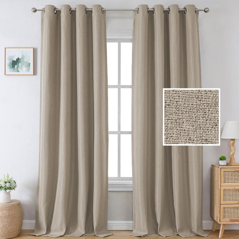 Photo 1 of H.VERSAILTEX Blackout Linen Curtains 84 inch Length 2 Panels Thick Light Blocking Curtain Thermal Insulated Window Drapes for Bedroom Rustic Farmhouse Curtains for Living Room - Light Taupe
