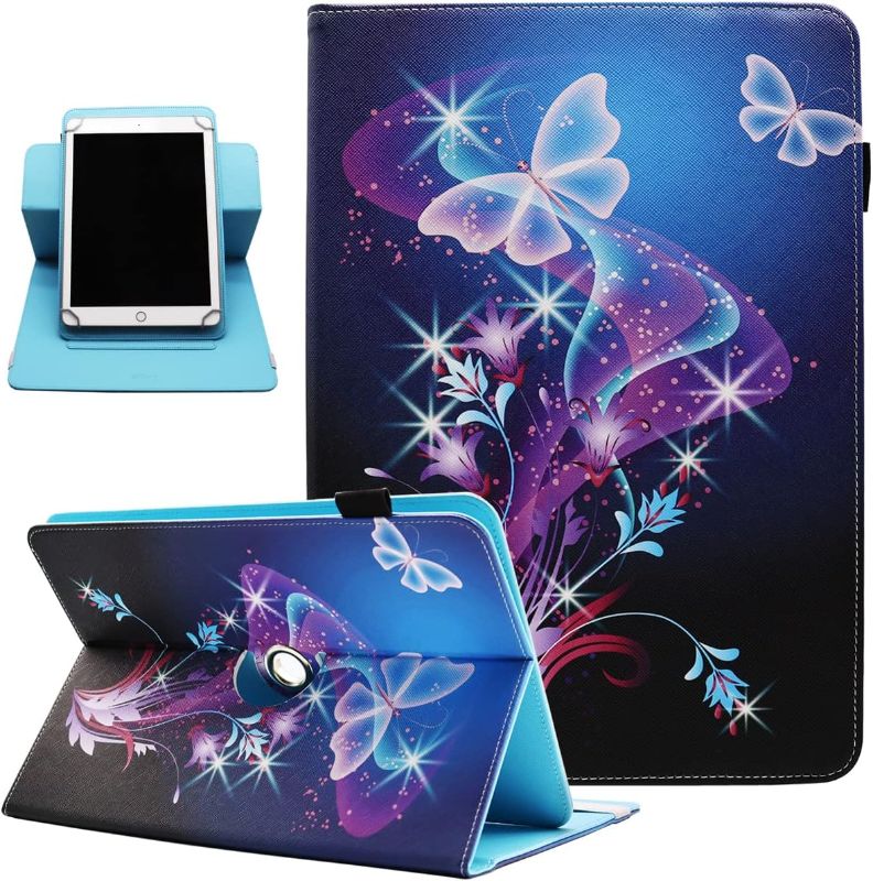 Photo 1 of Universal 10 10.1 Inch Android Tablet Case, Dluggs 360 Degree Rotating Multi-Angle Viewing Stand Universal Case Cover for 10 10.1 and All 9.5-10.5 Inch Tablet, Shiny Butterfly