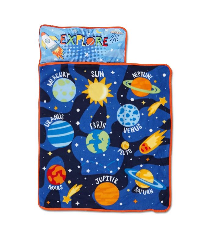 Photo 1 of Funhouse Explore Planets & Outer Space Kids Nap Mat Set – Includes Pillow And Fleece Blanket – Great For Boys Napping during Daycare Or Preschool - Fits Toddlers, Blu