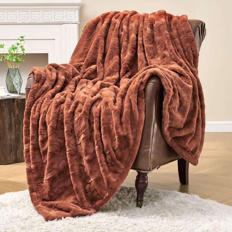 Photo 1 of Krifey Throw Blanket, Super Soft Fluffy Luxury Minky Blanket Warm Comfy Faux Fur Bed Throw Camel 50" x 60"
