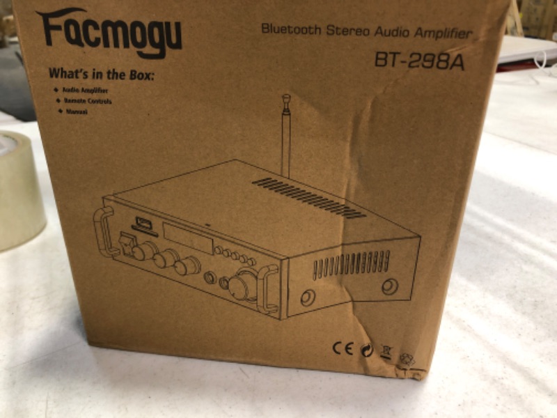 Photo 2 of Facmogu 298A Wireless Bluetooth 5.0 Stereo Audio Amplifier, RMS 40Wx2 Max 300Wx2 Power Amp 2 Channel Stereo Receiver for Home Theater Speakers, Bass & Treble Control, USB/SD/RCA/MIC/FM in, Remote