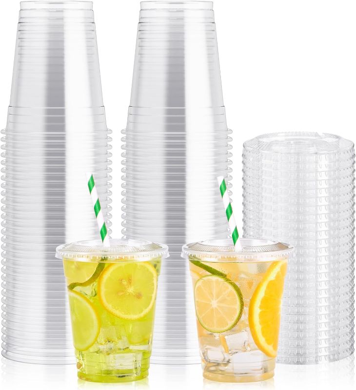 Photo 1 of [100 Pack] 12 oz Clear Plastic Cups , Disposable Drinking Party Cups for Iced Cold Drinks Coffee Tea Smoothie Bubble Boba -12oz