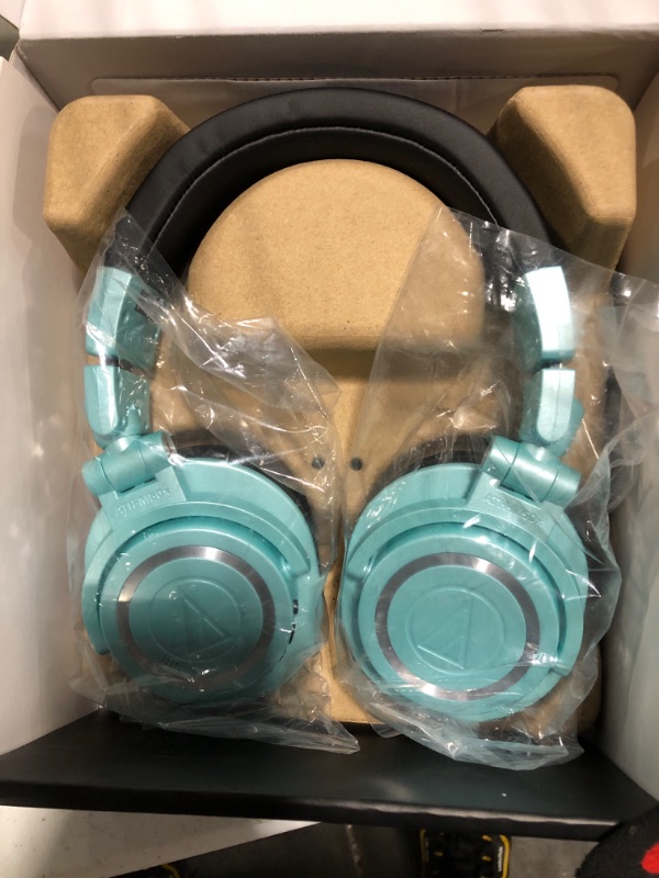 Photo 2 of Audio-Technica ATH-M50xBT2 Wireless Over-Ear Headphones Bundle - Ice Blue and Black Wireless+ ATH-M50xBT2 Headphones