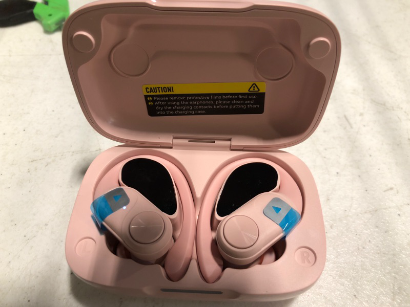 Photo 2 of Bluetooth Headphones Wireless Earbuds 80hrs Playtime Wireless Charging Case Digital Display Sports Ear buds with Earhook Premium Deep Bass IPX7 Waterproof Over-Ear Earphones for TV Phone Laptop Pink